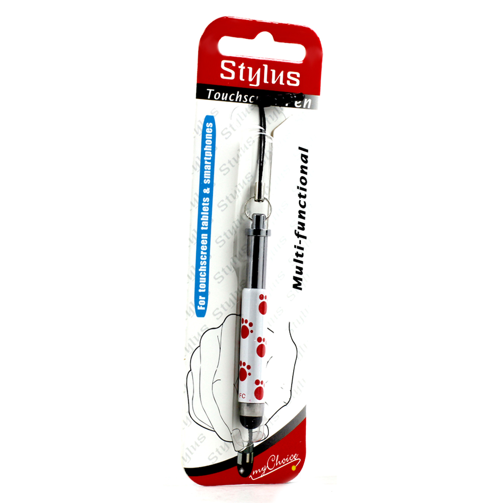 Mini Design Shrinkable Stylus Touch PEN with Earphone Dust Cap (Paw Red)